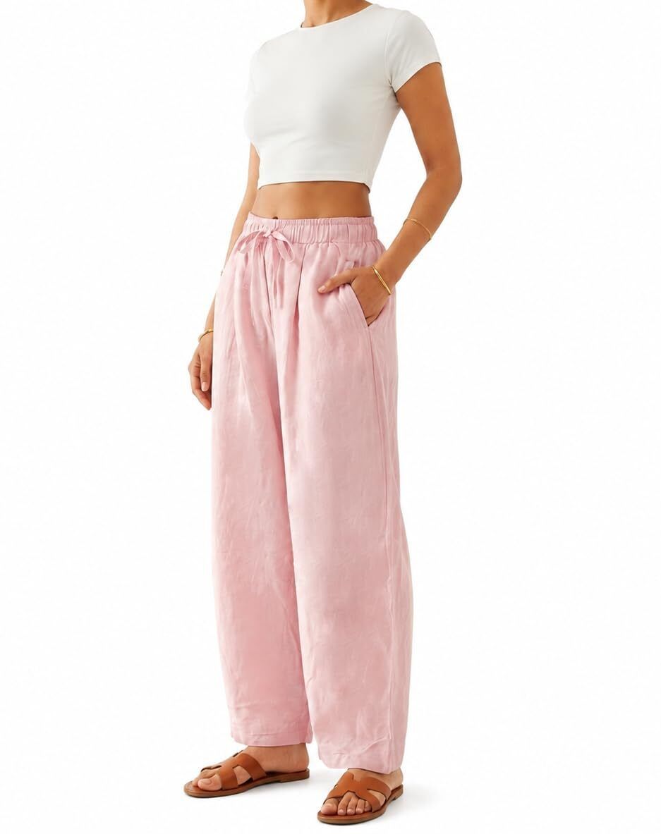 gustave Women Relaxed Pink Linen Blend Trousers-picture-24