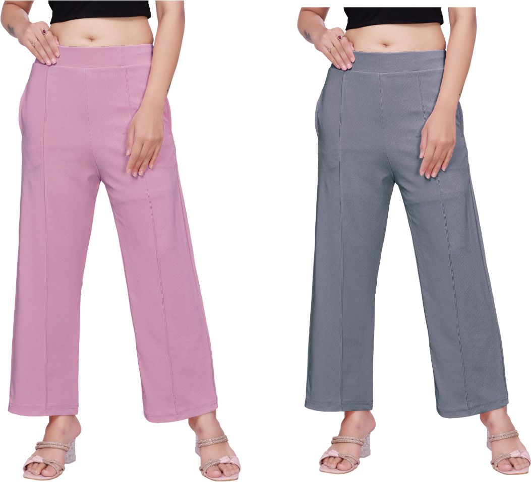 veiramen Pack of 2 Women Comfort Fit Multicolor Cotton Blend Trousers-picture-14