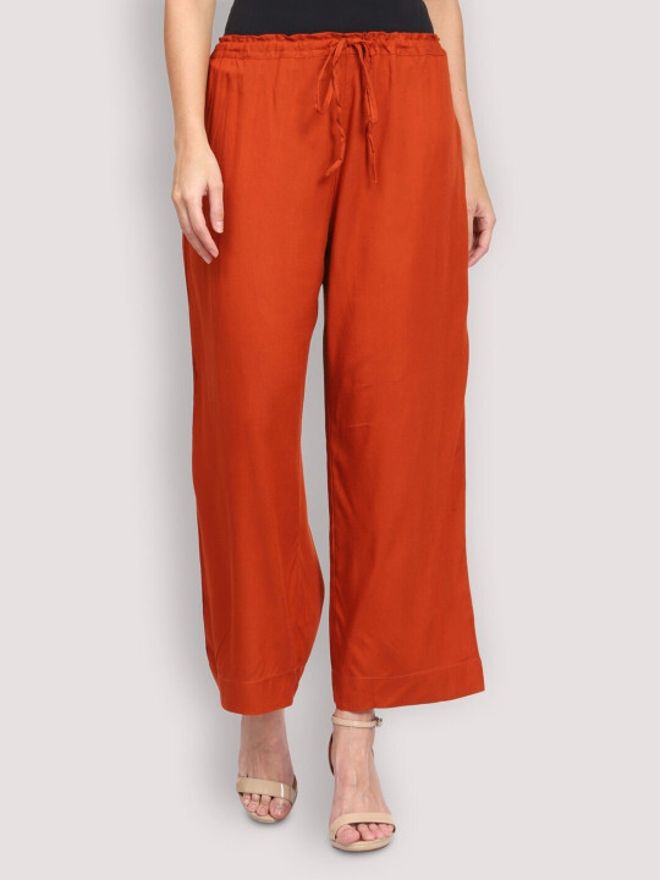 Women Relaxed Red Viscose Rayon Trousers-image-32