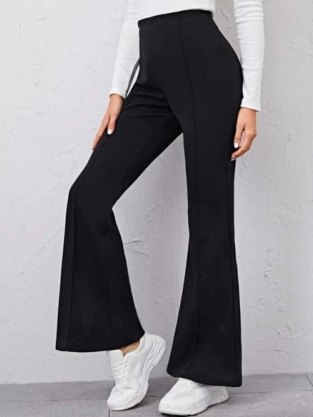 broadstar Women Flared Black Lycra Blend Trousers-picture-36