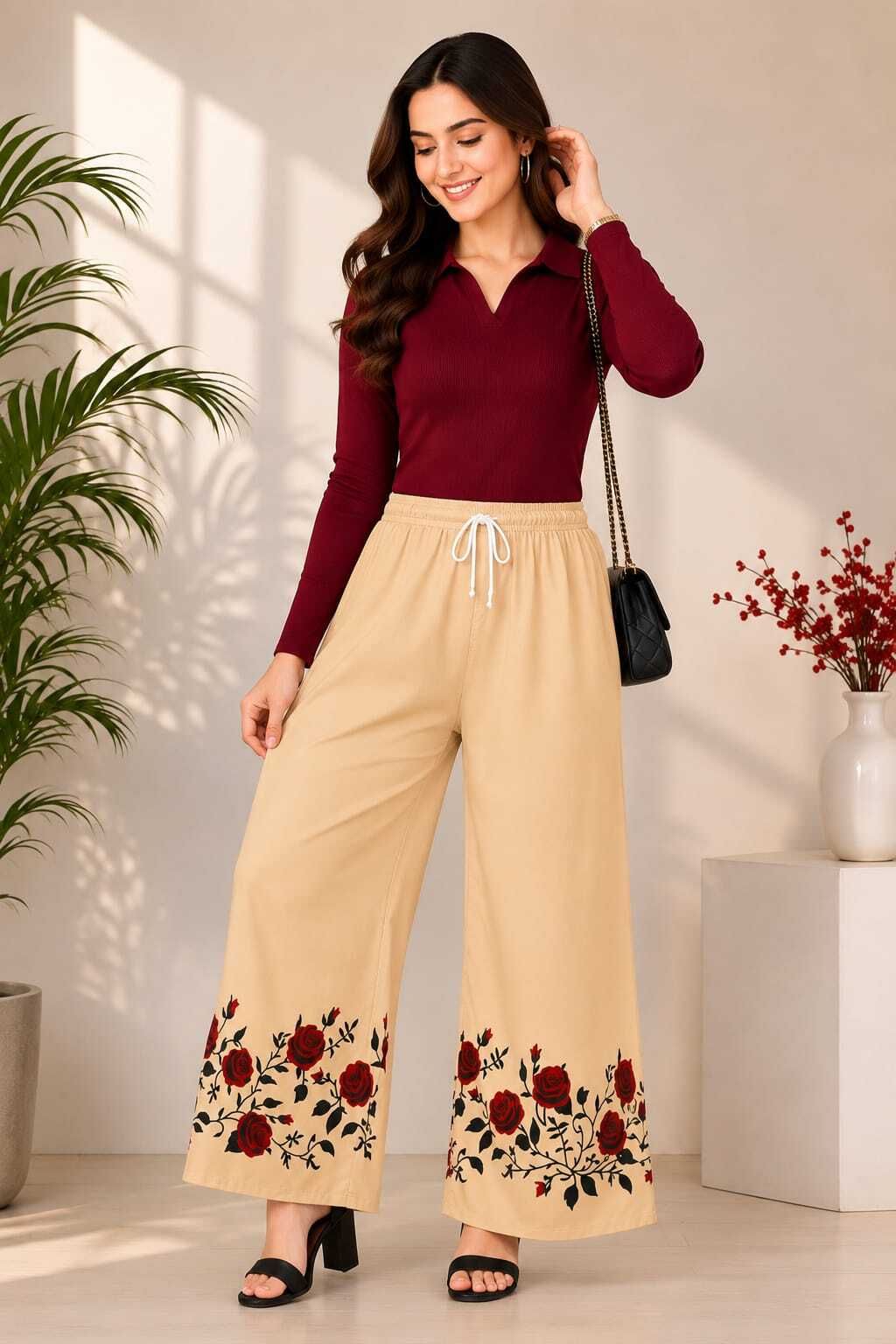 Women Regular Fit Beige Viscose Rayon Trousers-image-41