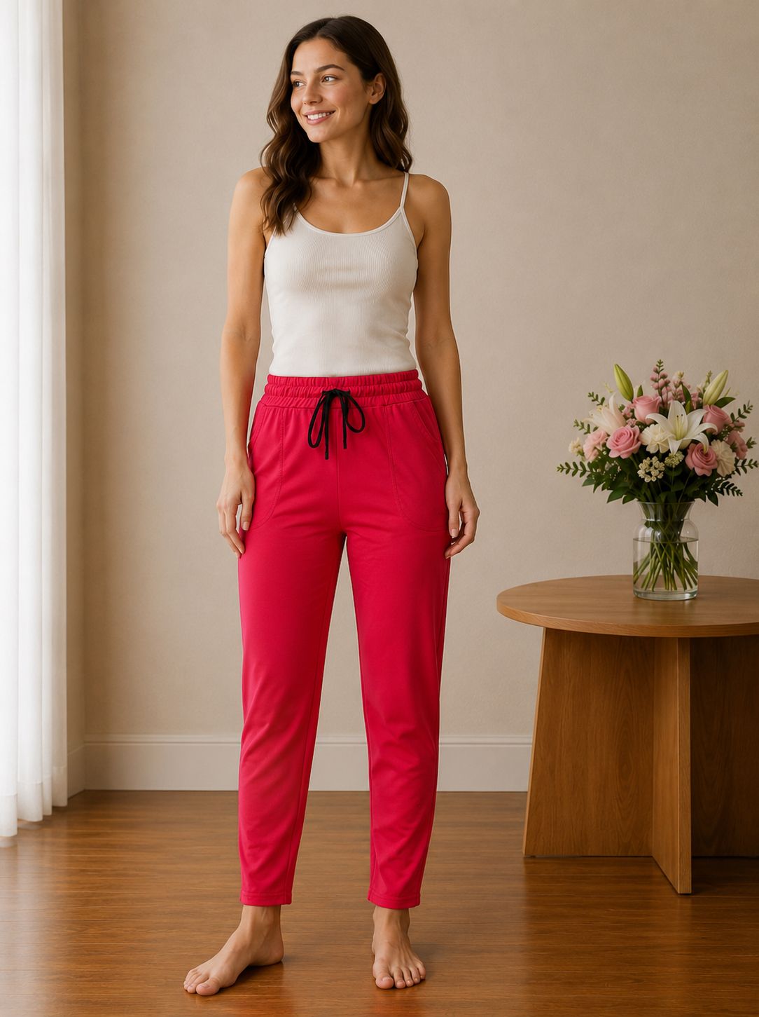 anixa Women Regular Fit Pink Pure Cotton Trousers-picture-9