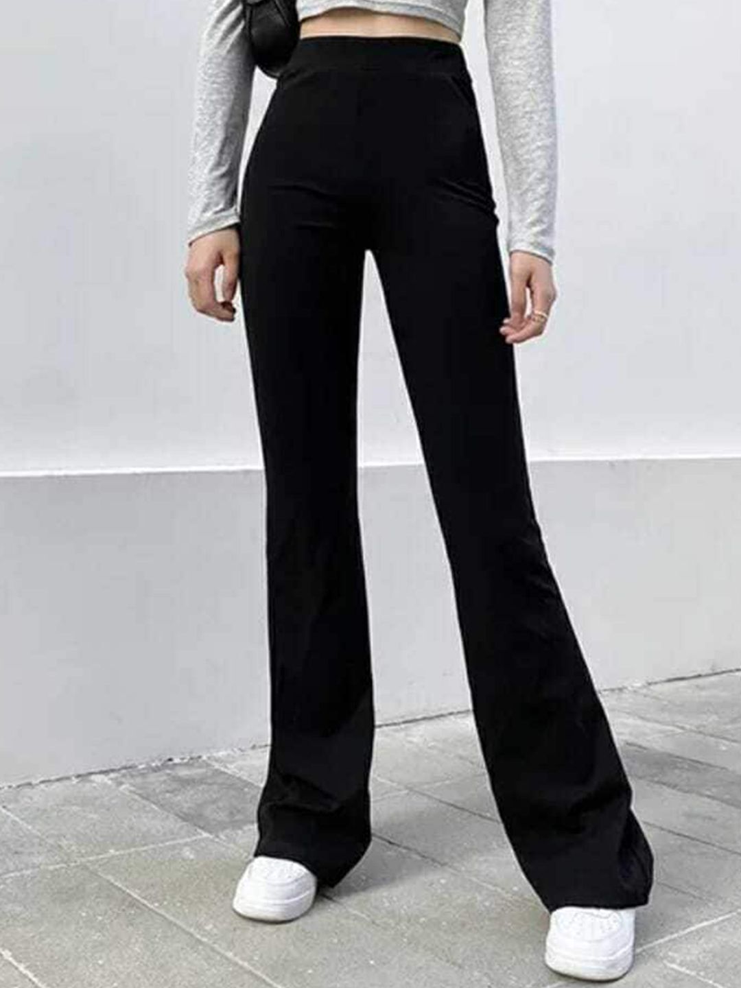 broadstar Women Flared Black Lycra Blend Trousers-picture-19