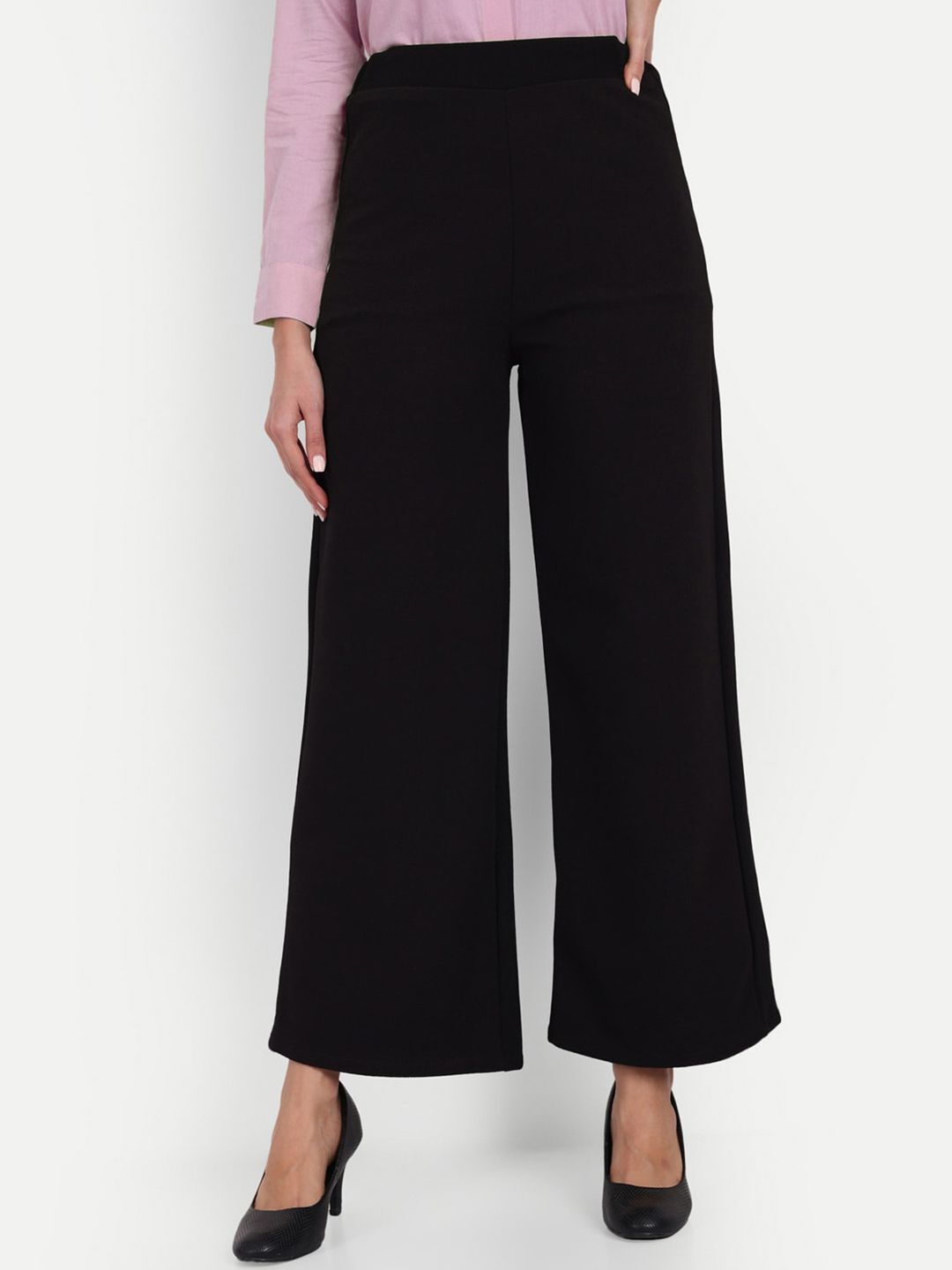 Women Loose Fit Black Lycra Blend Trousers-image-24