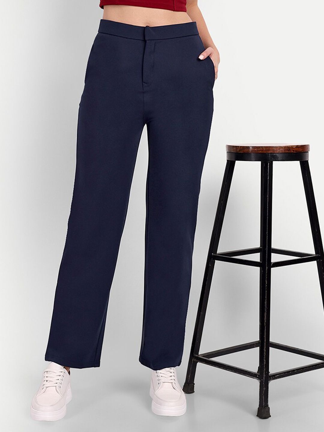broadstar Women Loose Fit Blue Cotton Blend Trousers-picture-27