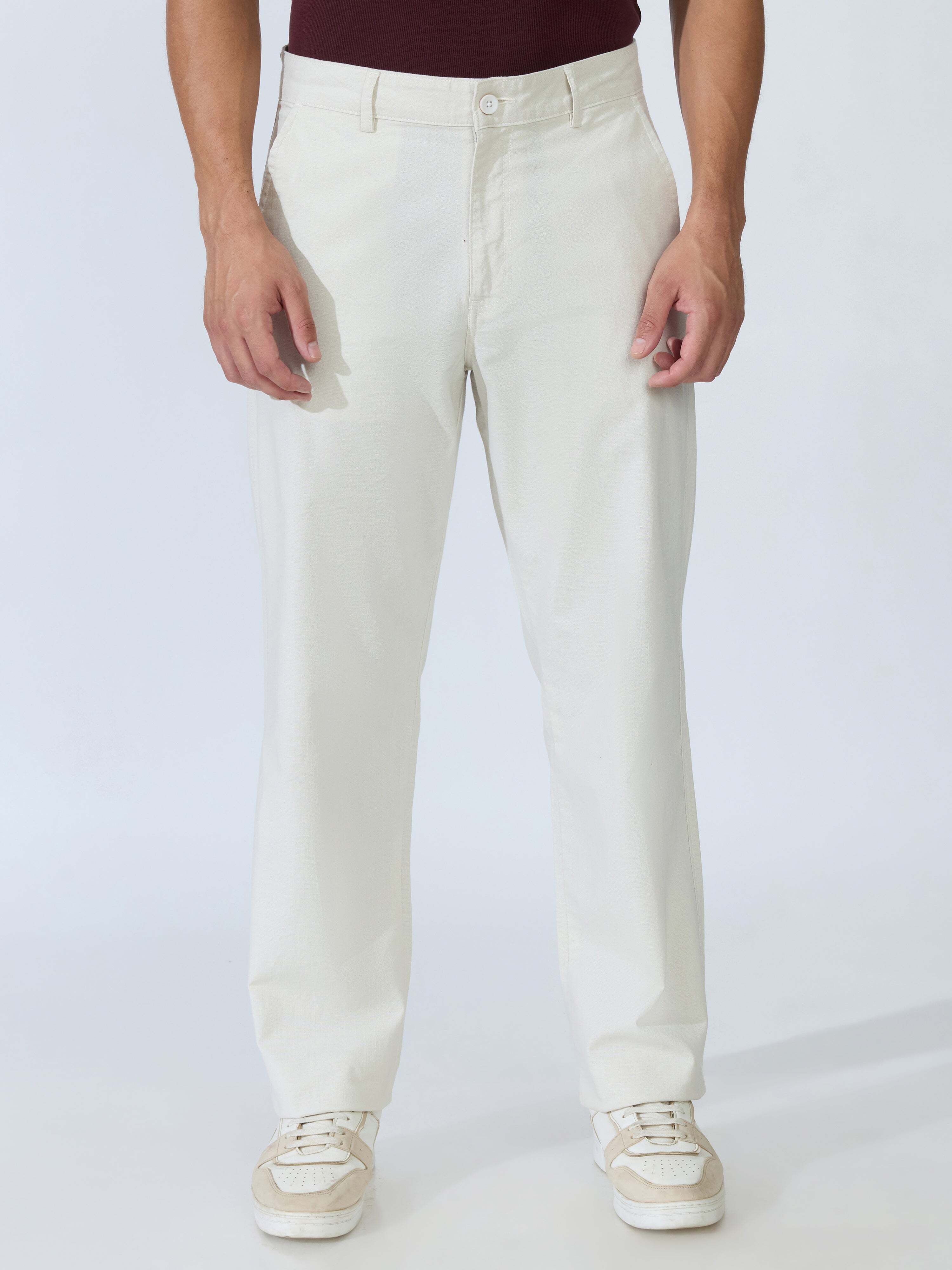 espanshe Men Comfort Fit Beige Cotton Blend Trousers-picture-6