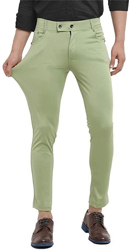 bidatsh trend Men Slim Fit Light Green Lycra Blend Trousers-picture-2