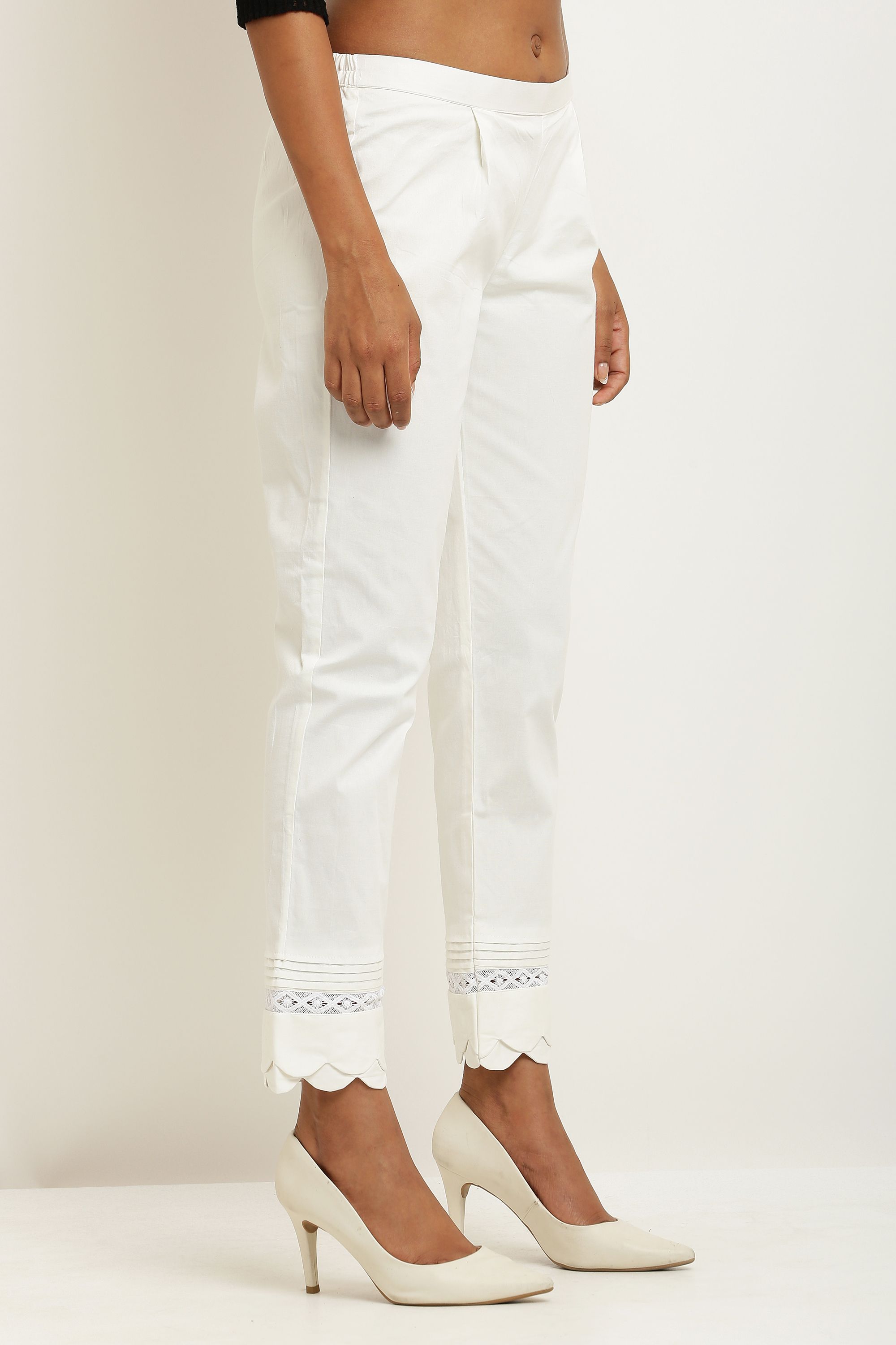 Women Regular Fit White Cotton Blend Trousers-image-49