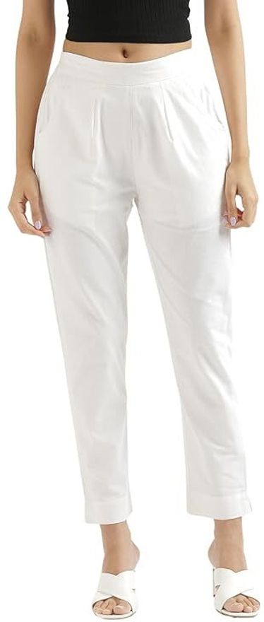 harrystyle Women Regular Fit White Pure Cotton Trousers-picture-10