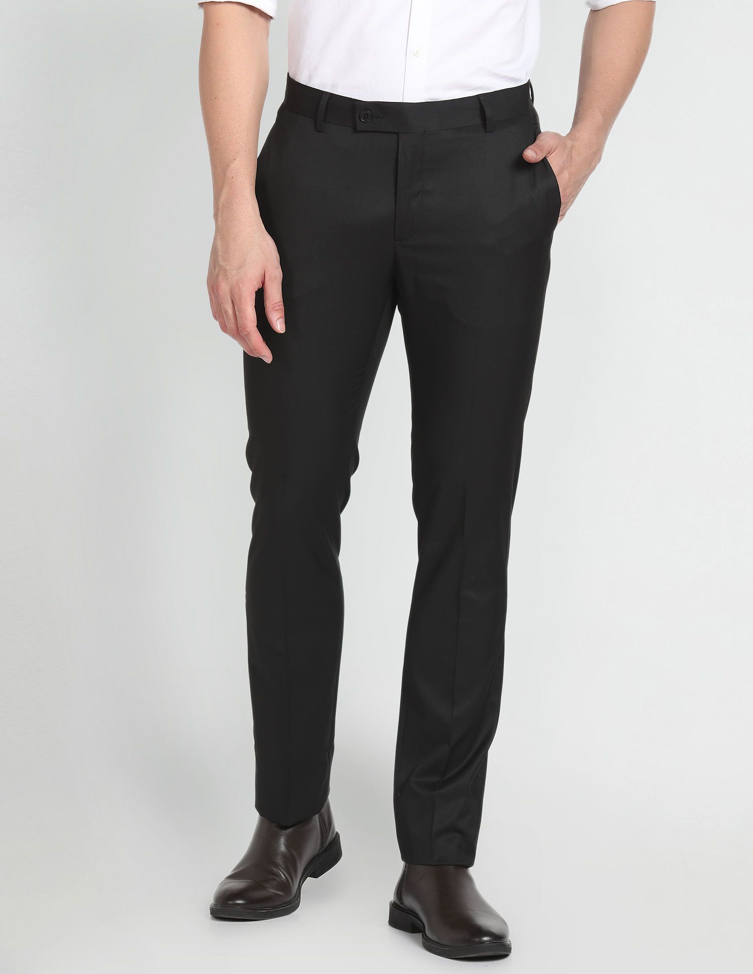 arrow Men Regular Fit Black Polyester Trousers-picture-13