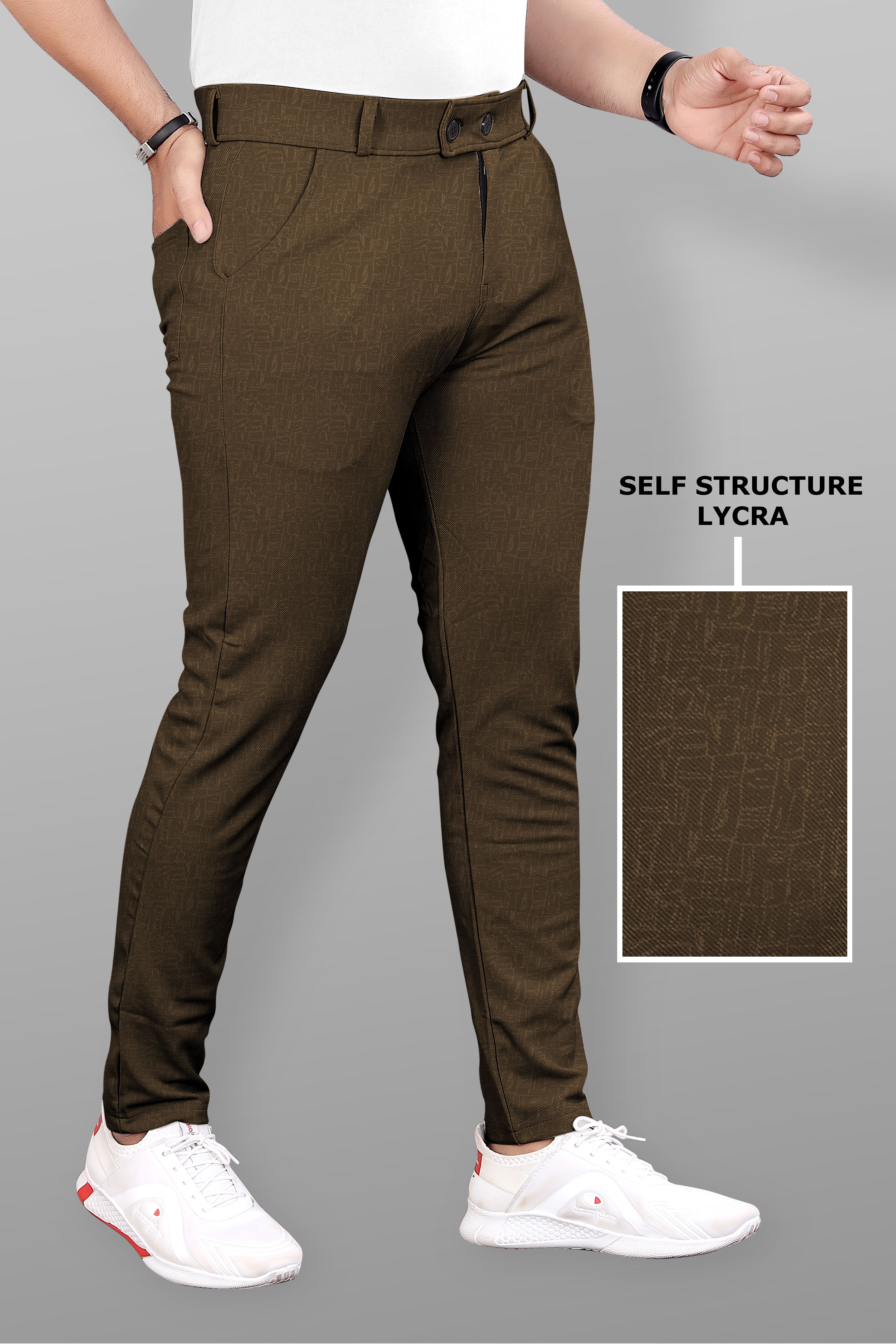 combraided Men Slim Fit Brown Lycra Blend Trousers-picture-26