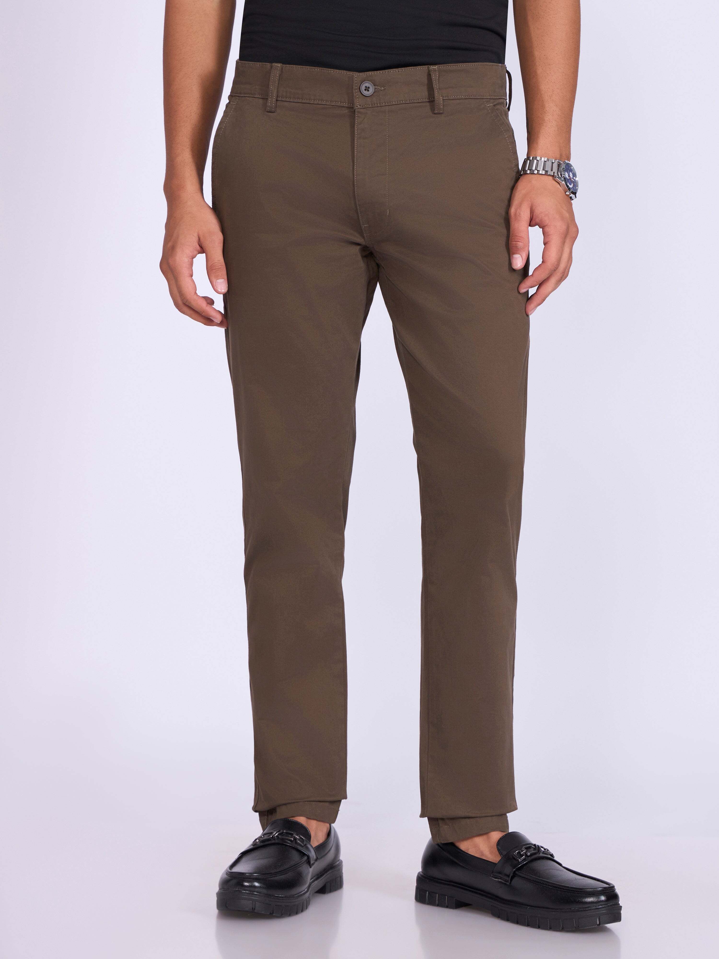 espanshe Men Skinny Fit Brown Pure Cotton Trousers-picture-29