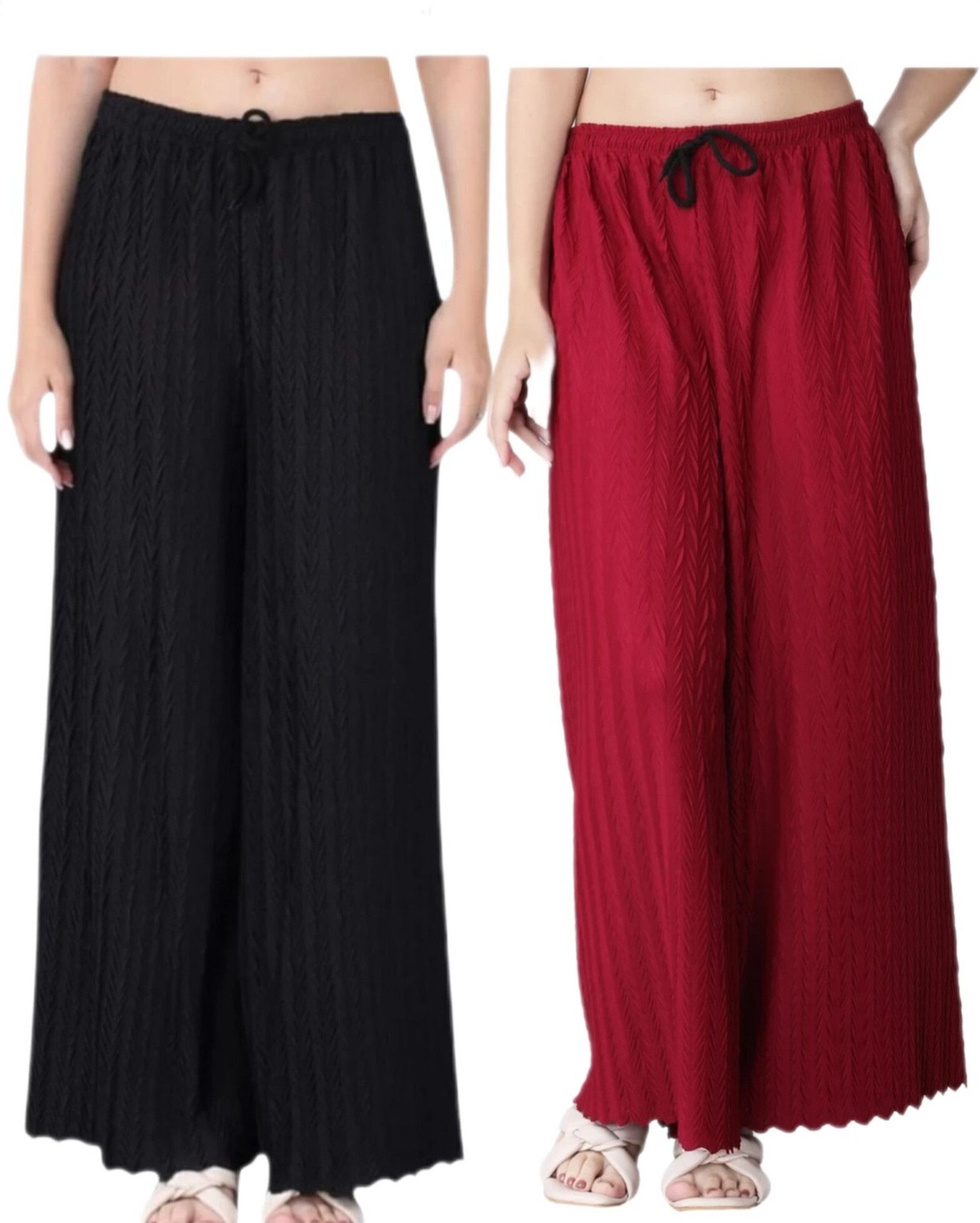 graces fashion Pack of 2 Women Loose Fit Black, Maroon Lycra Blend Trousers-picture-40