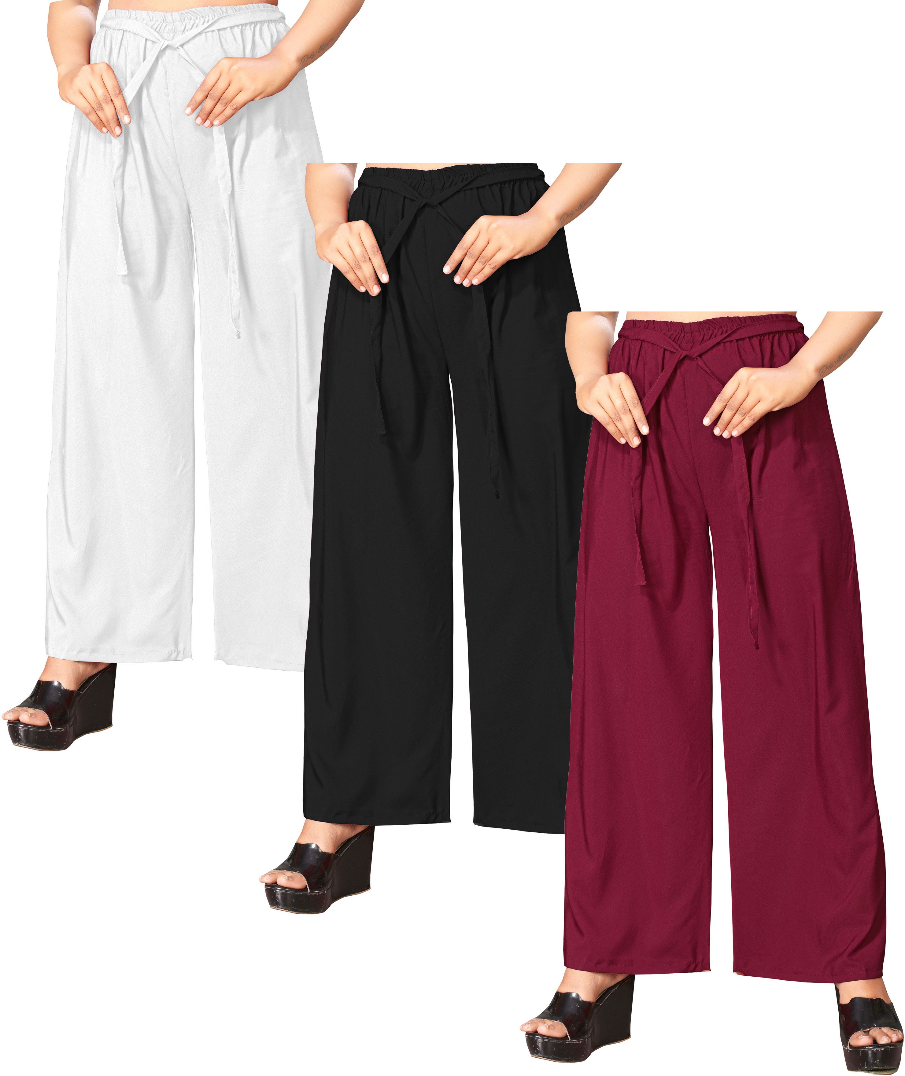 anti wrinkle designer Pack of 3 Women Regular Fit Multicolor Crepe Trousers-picture-27