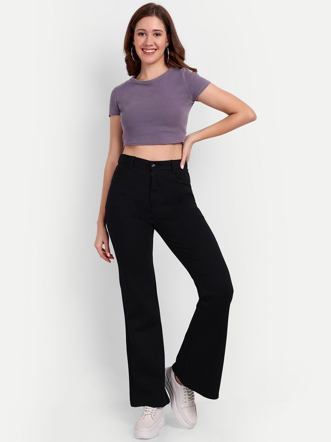 broadstar Women Flared Black Lycra Blend Trousers-picture-10