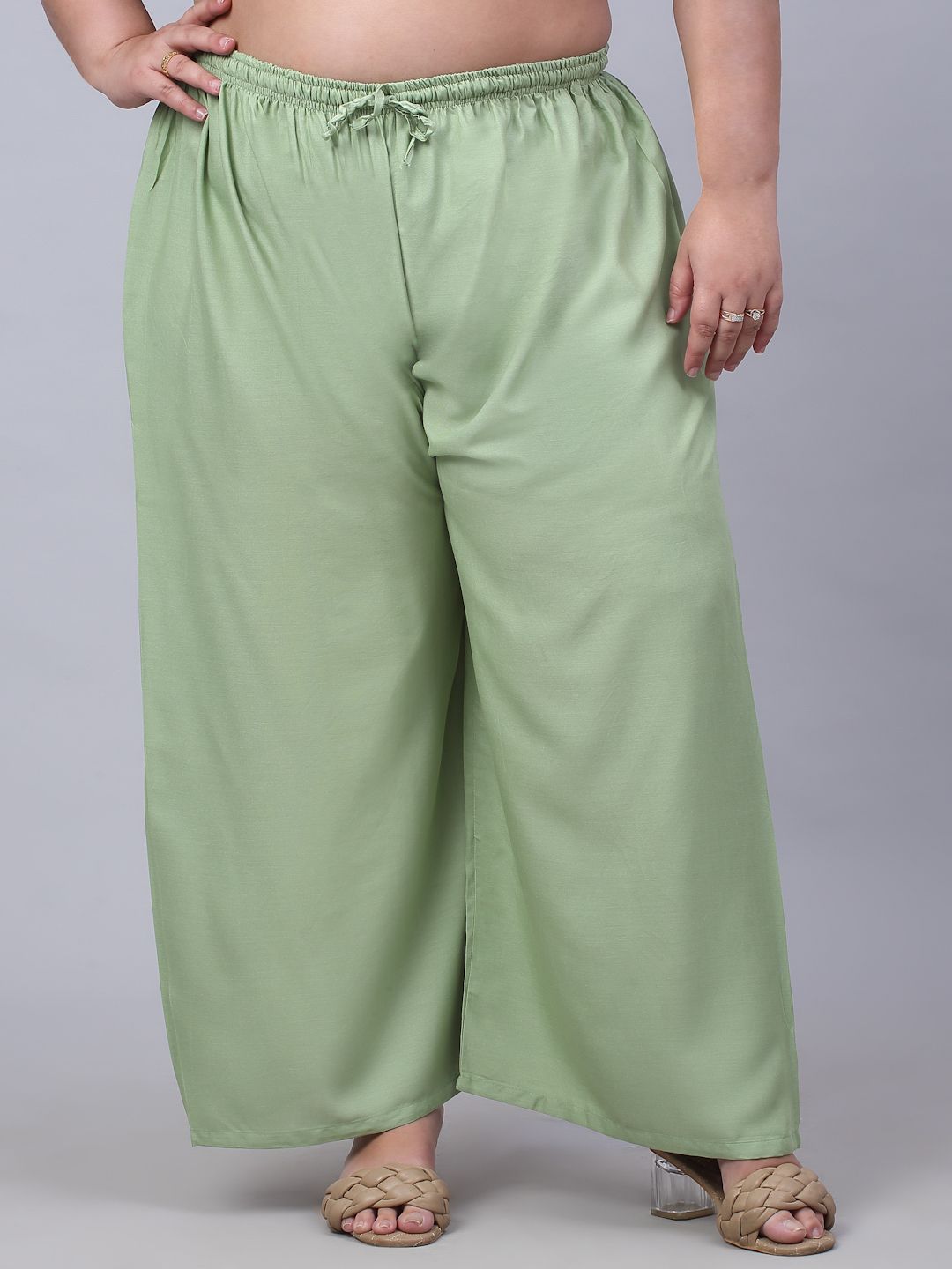trend level Women Flared Light Green Viscose Rayon Trousers-picture-43