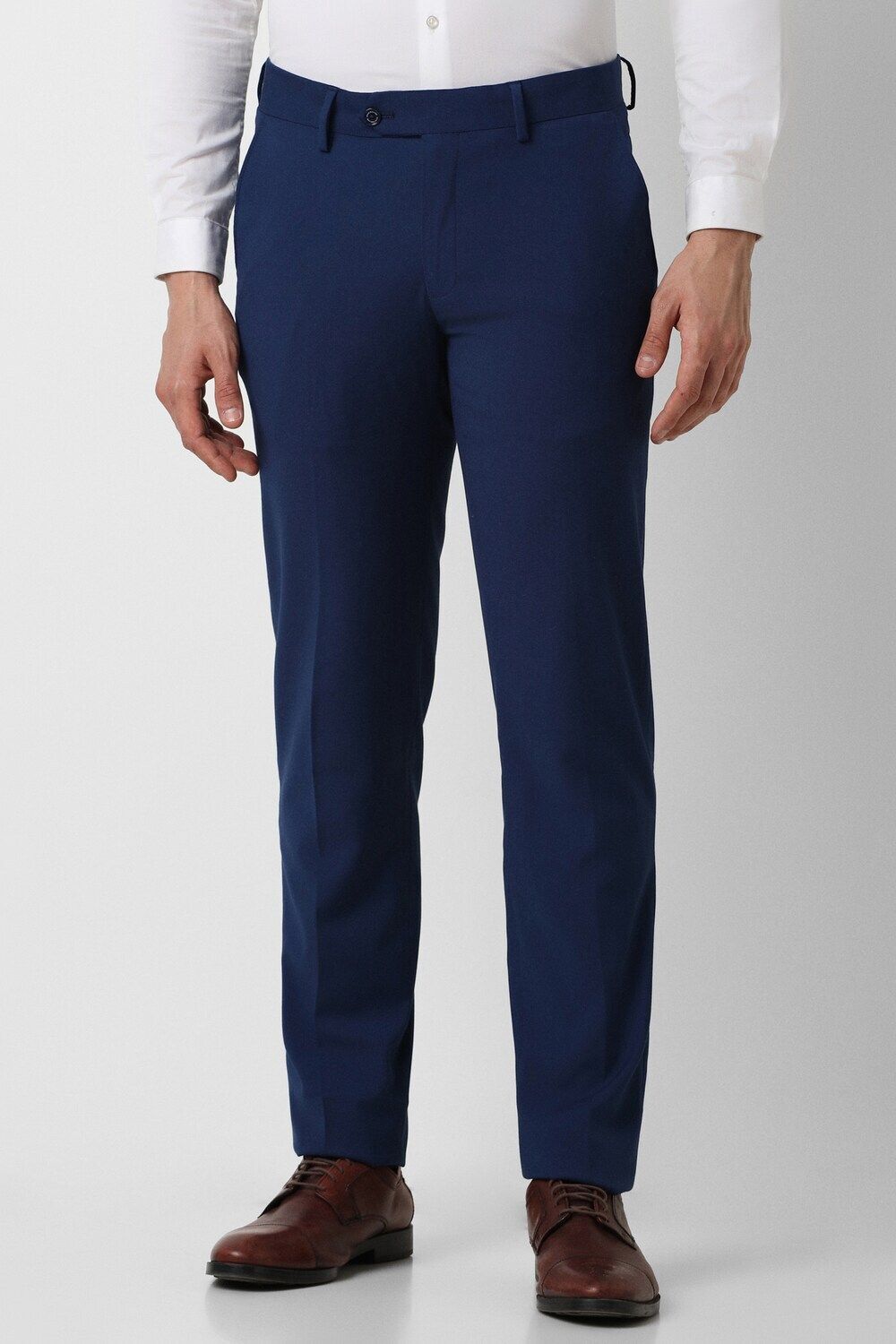peter england Men Slim Fit Dark Blue Polyester Trousers-picture-26
