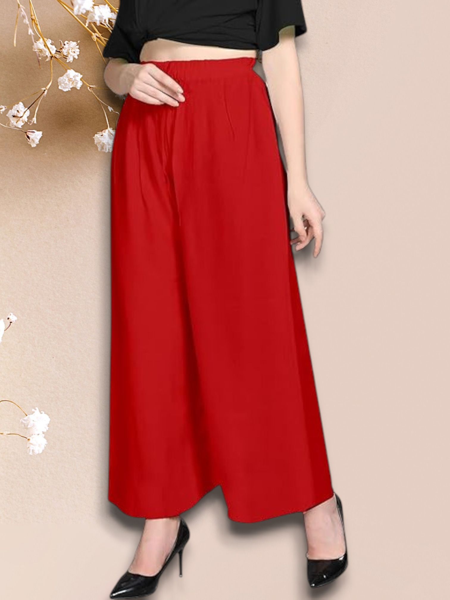 acd Women Comfort Fit Red Viscose Rayon Trousers-picture-40