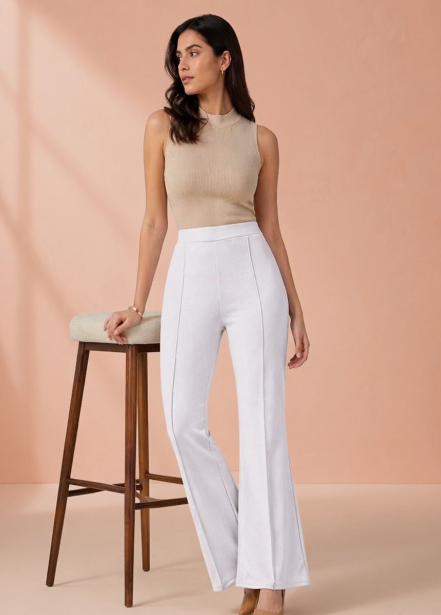 Women Straight Fit White Lycra Blend Trousers-image-16