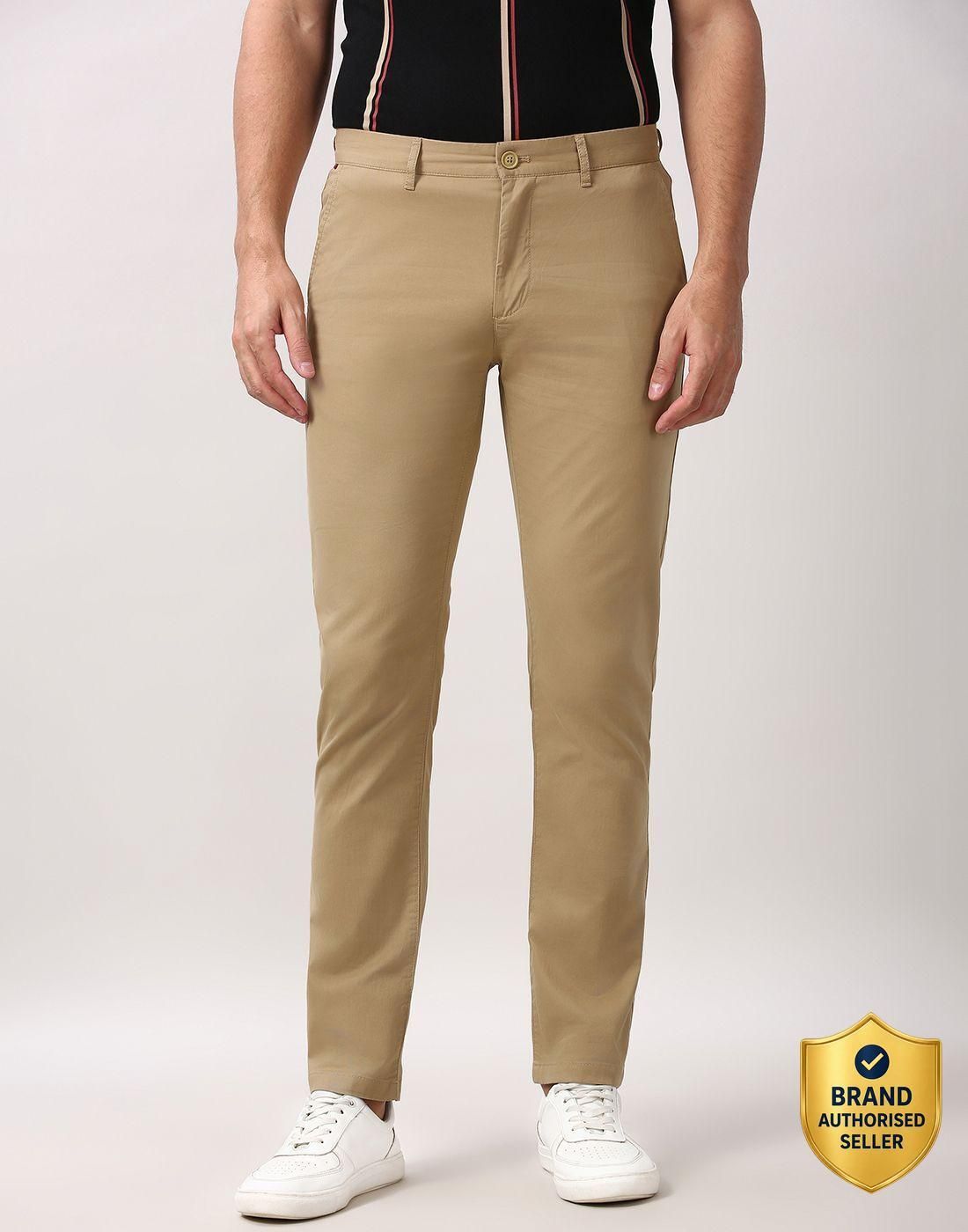 peter england Men Slim Fit Khaki Cotton Blend Trousers-picture-26