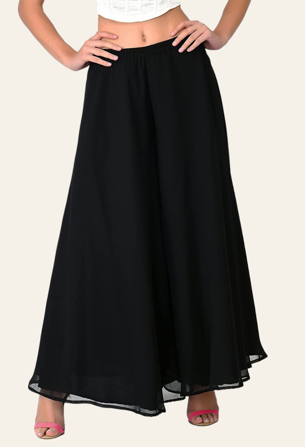 kicha Women Relaxed Black Georgette Trousers-picture-20