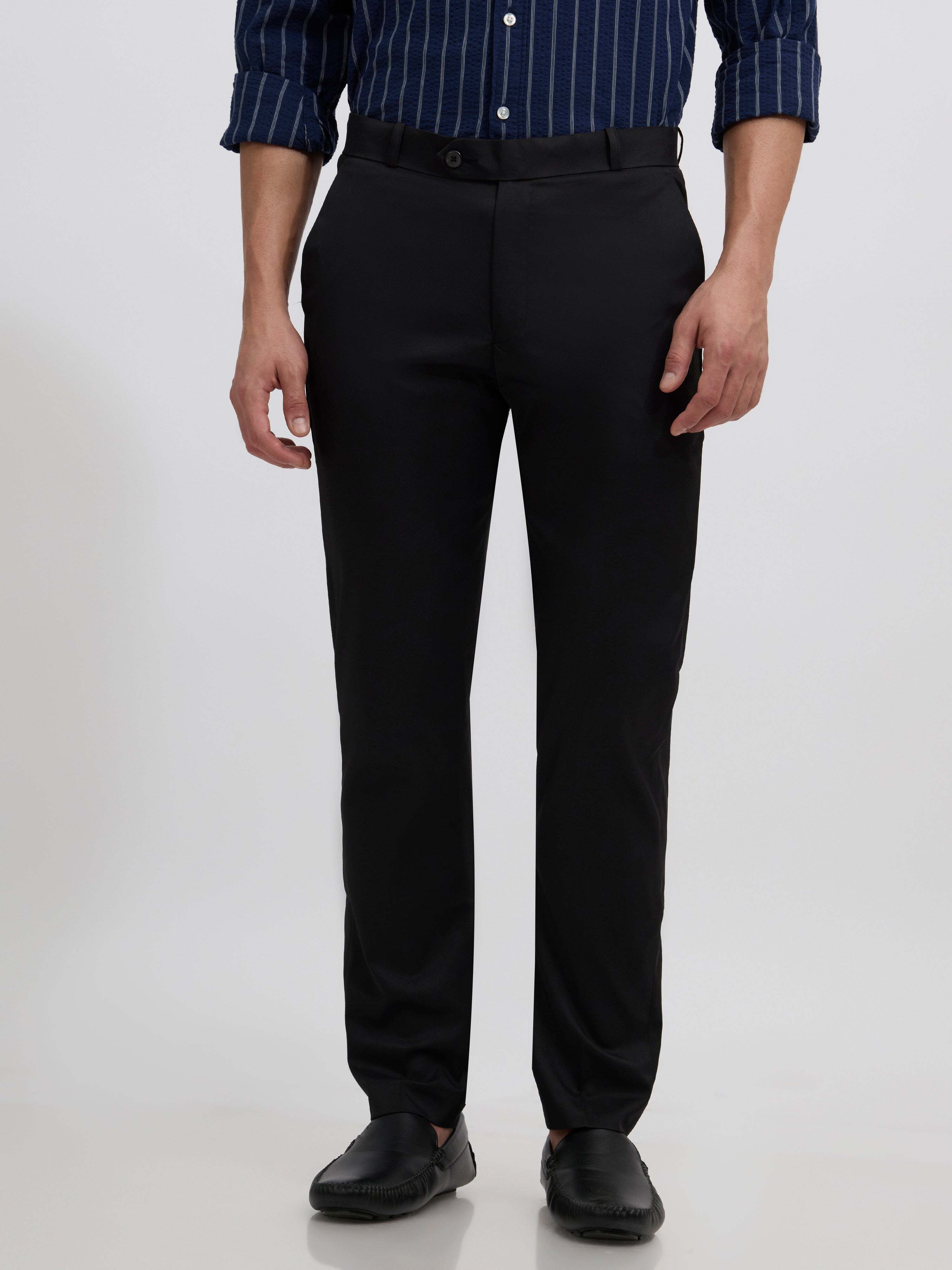 espanshe Men Skinny Fit Black Polyester Trousers-picture-1