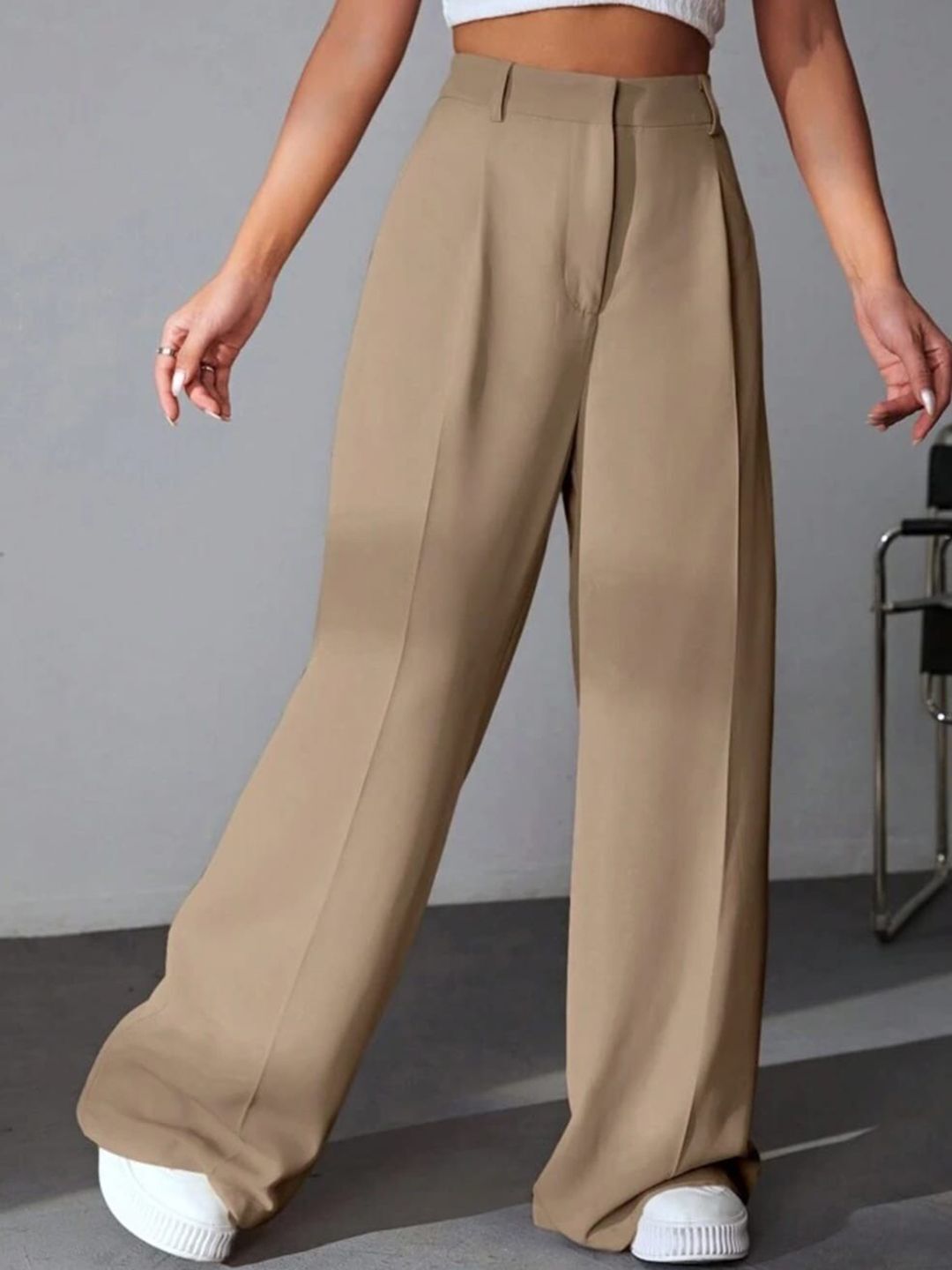 Women Regular Fit Beige Polyester Trousers-image-8