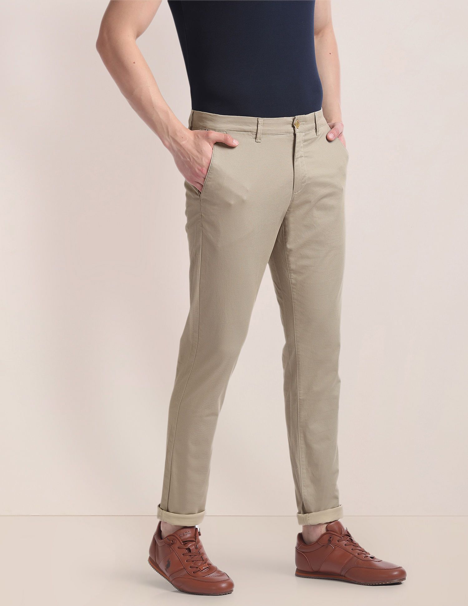 u.s. polo assn. Men Regular Fit Beige Cotton Blend Trousers-picture-47