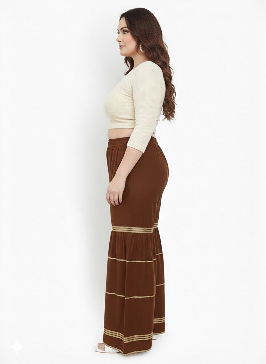 Women Regular Fit Brown Viscose Rayon Trousers