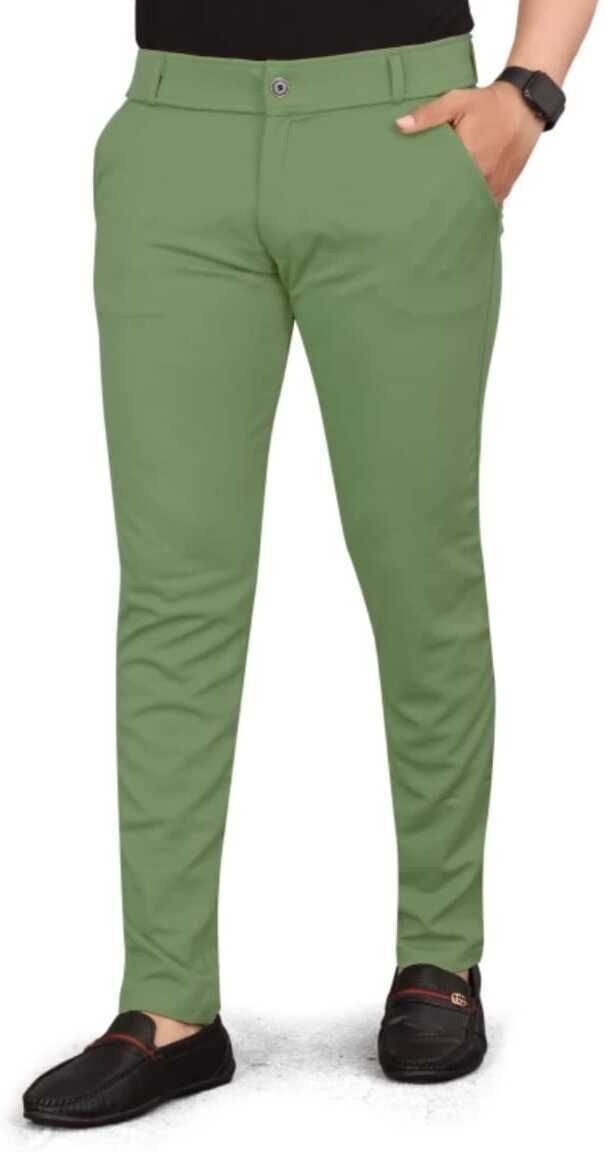 bidatsh trend Men Slim Fit Light Green Lycra Blend Trousers-picture-30