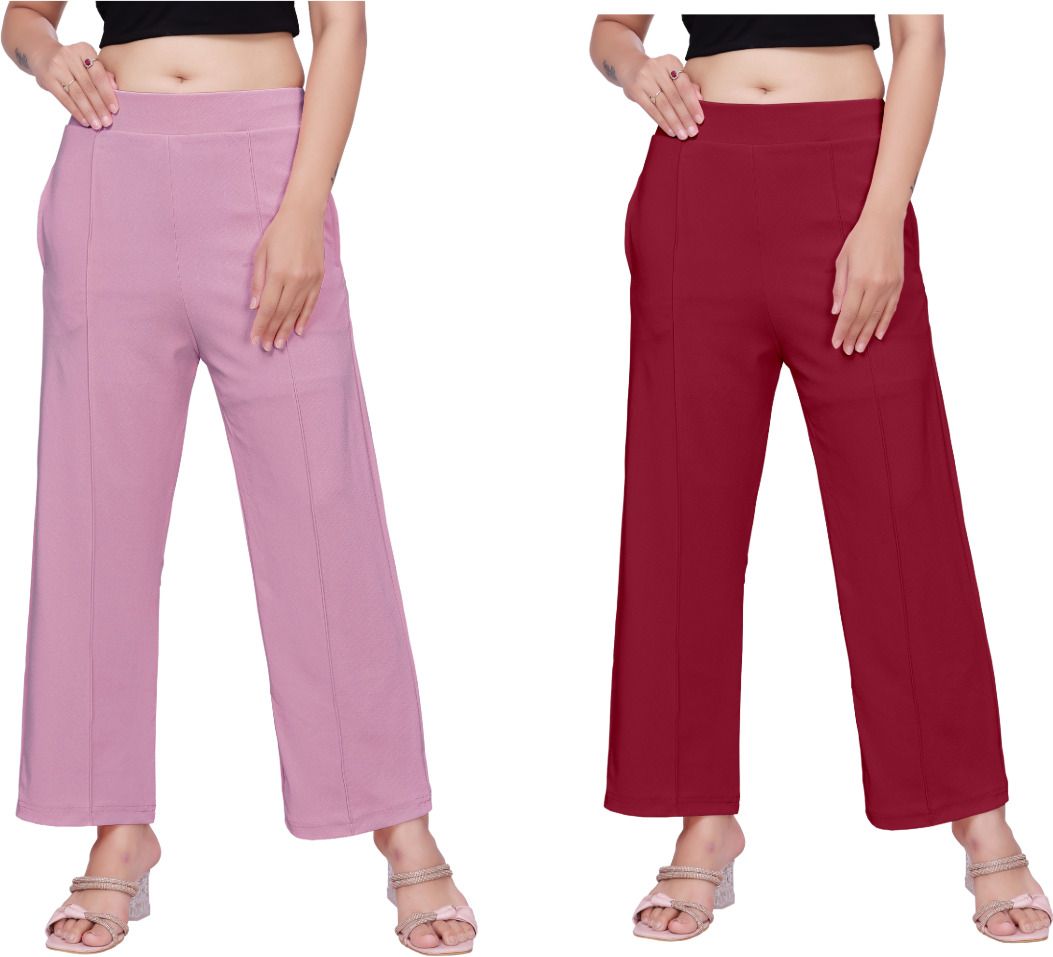 veiramen Pack of 2 Women Comfort Fit Multicolor Cotton Blend Trousers-picture-48