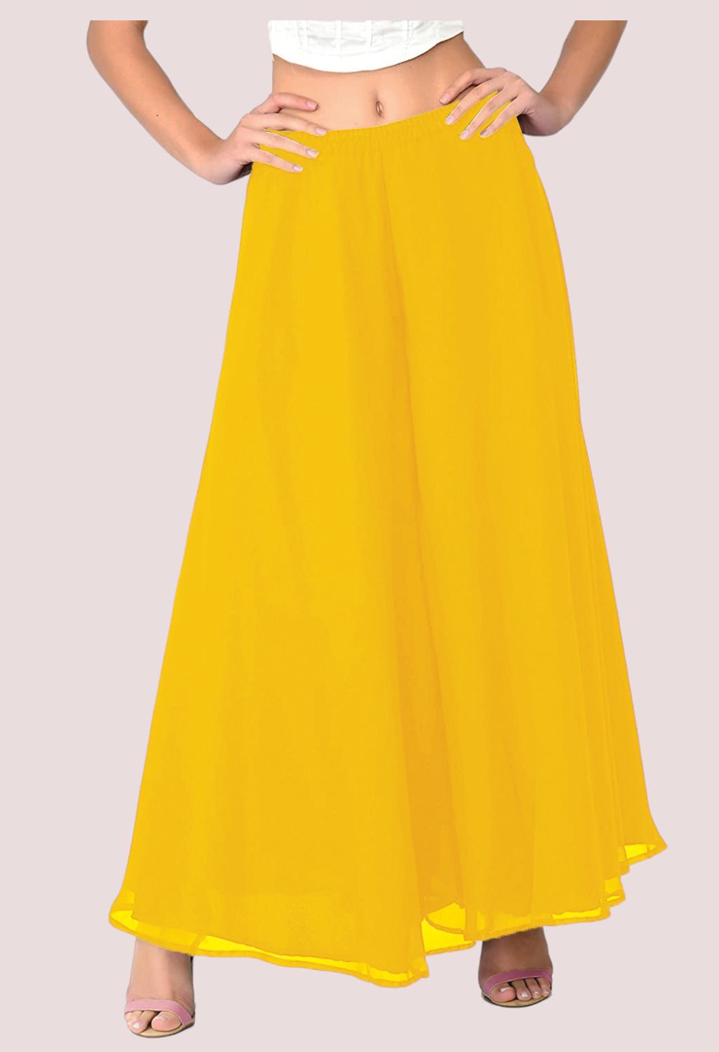 Women Relaxed Yellow Georgette Trousers-image-1