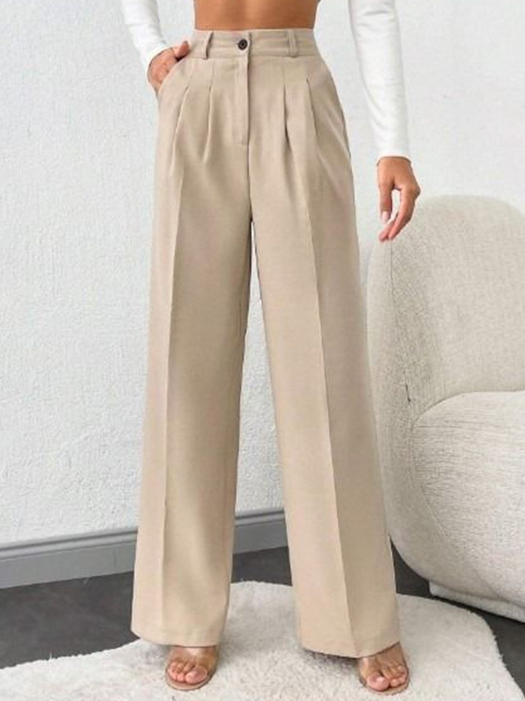next one Women Regular Fit Beige Polyester Trousers-picture-33