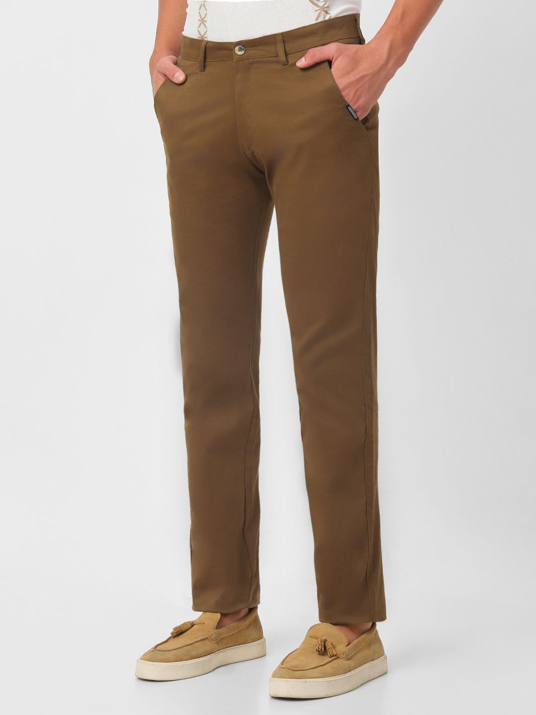 urbano fashion Men Slim Fit Brown Cotton Blend Trousers-picture-16
