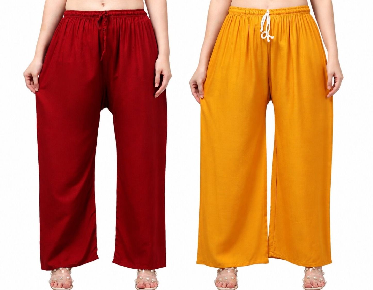 aura glam Pack of 2 Women Loose Fit Multicolor Viscose Rayon Trousers-picture-24