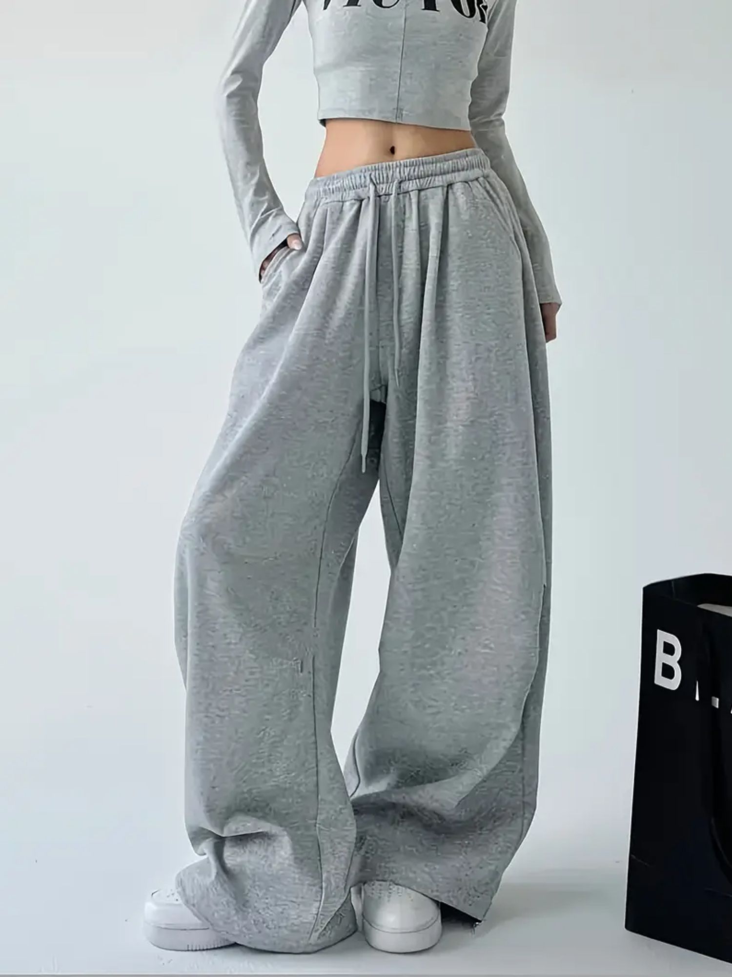 Women Relaxed Grey Cotton Blend Trousers-image-38