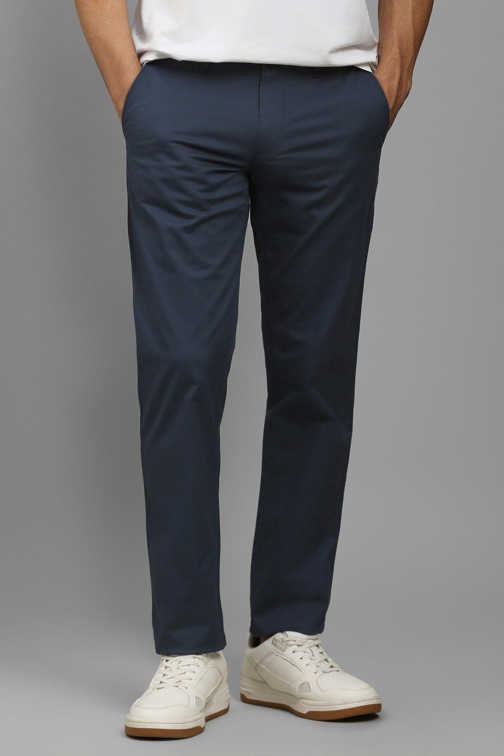 louis philippe Men Slim Fit Blue Cotton Blend Trousers-picture-13
