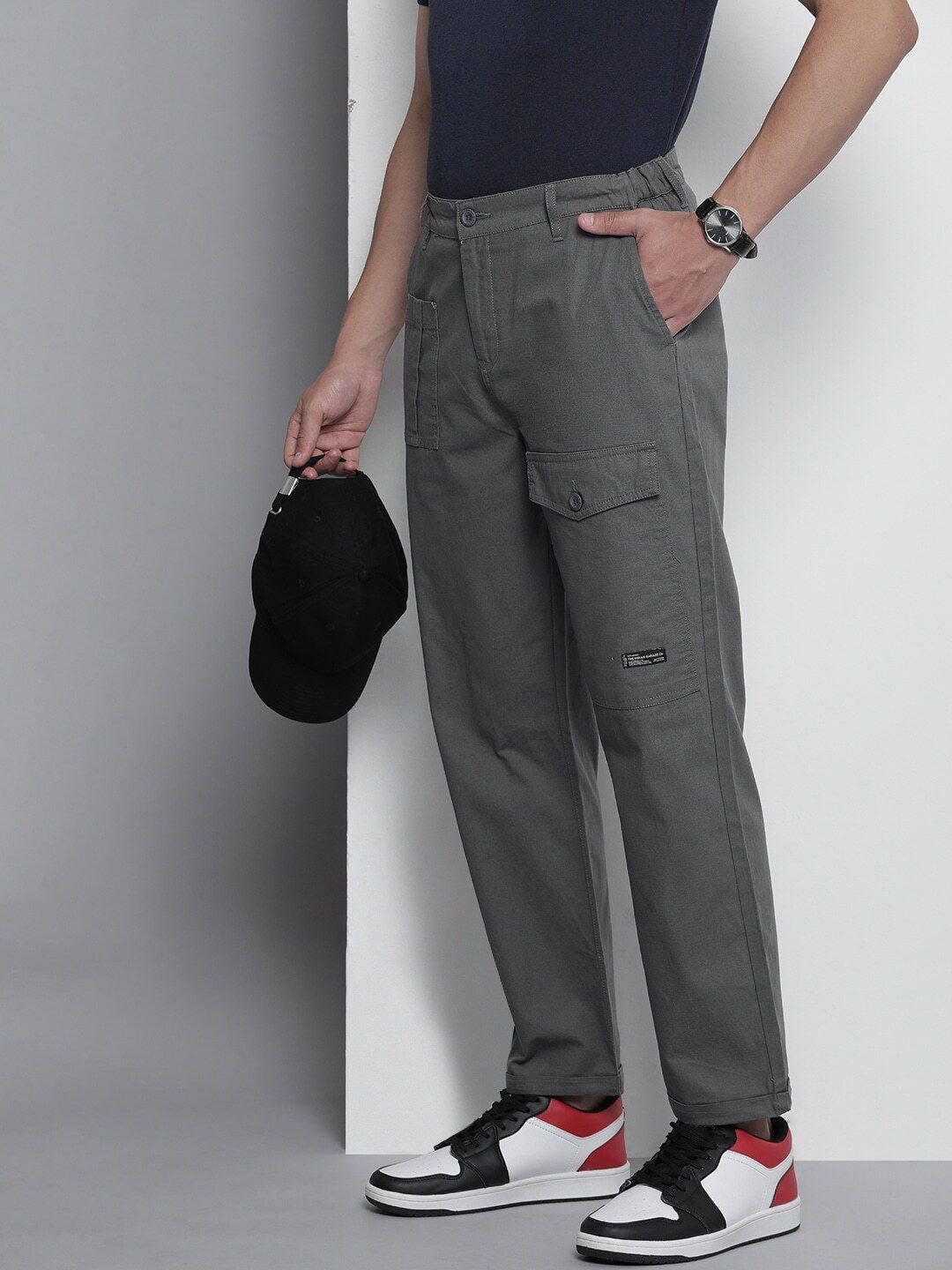 Men Regular Fit Grey Cotton Blend Trousers-image-44