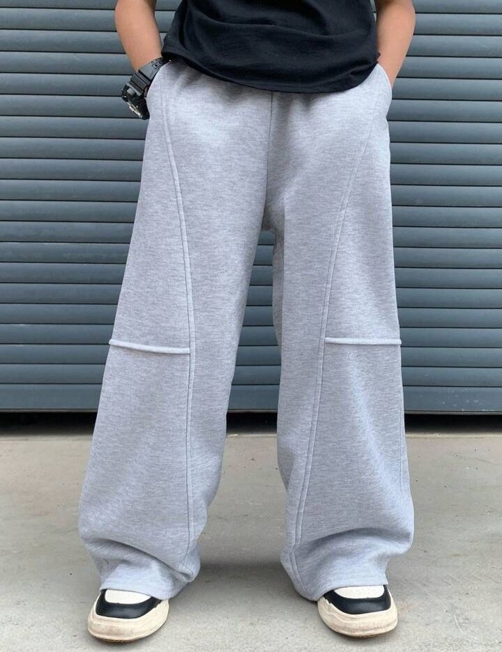 Men Loose Fit Grey Cotton Blend Trousers