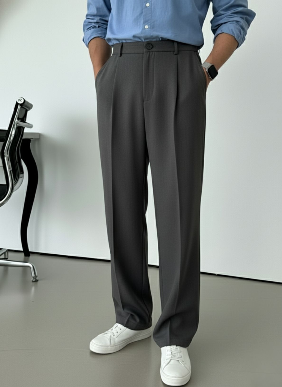 indiclub Men Relaxed Grey Polycotton Trousers-picture-13
