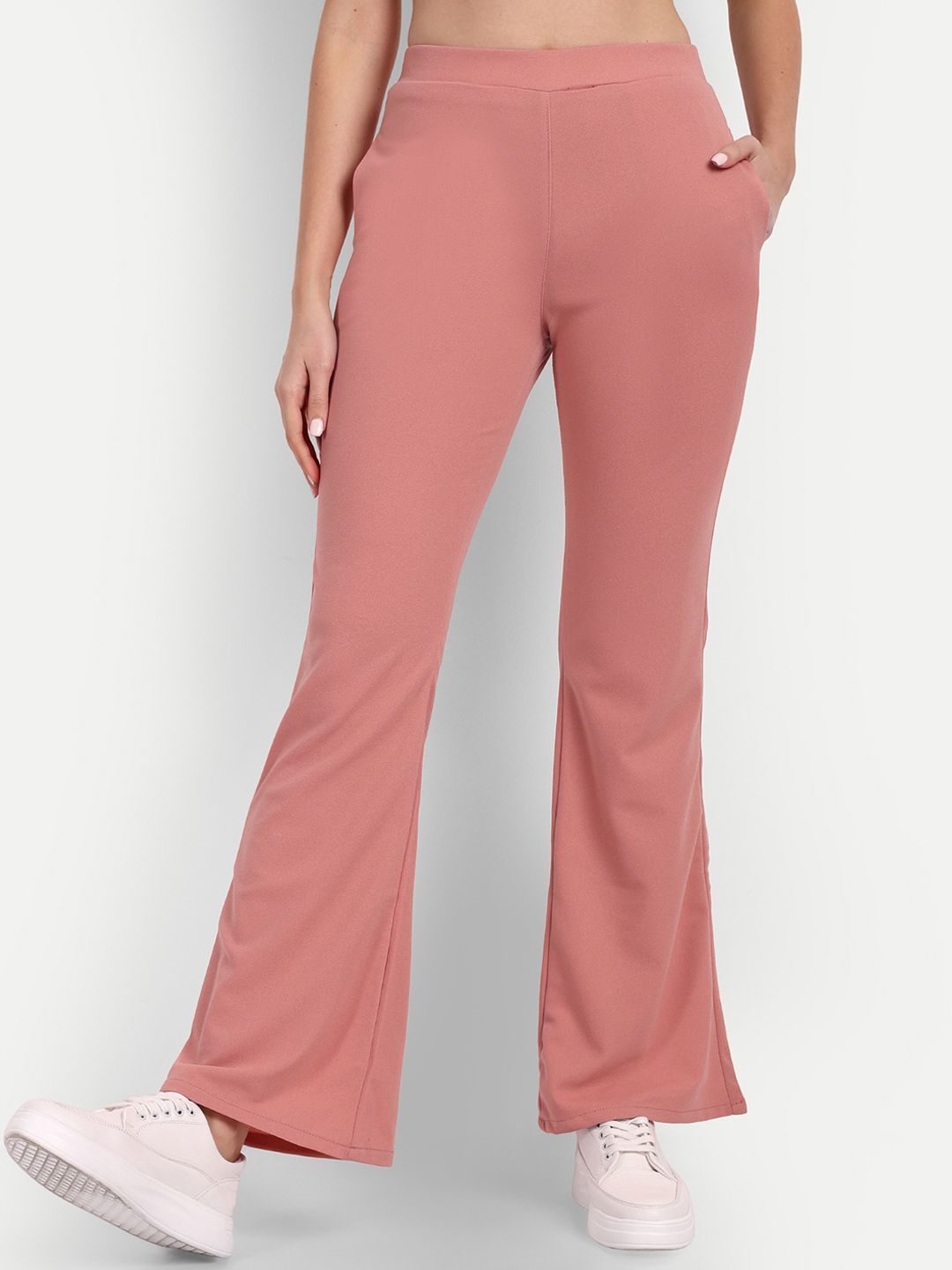 Women Flared Orange Polyester Trousers-image-13