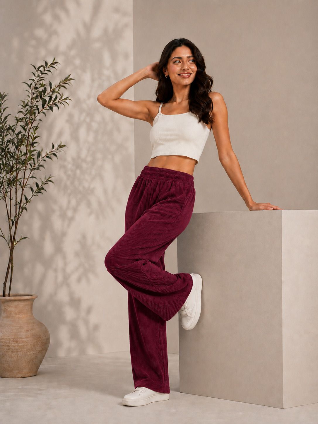 threadhub Women Regular Fit Maroon Lycra Blend Trousers-picture-12