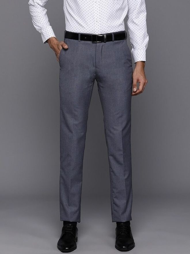 raymond Men Slim Fit Dark Blue Polyester Trousers-picture-34