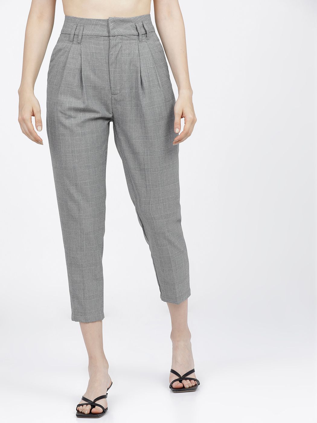 Women Regular Fit Grey Cotton Blend Trousers