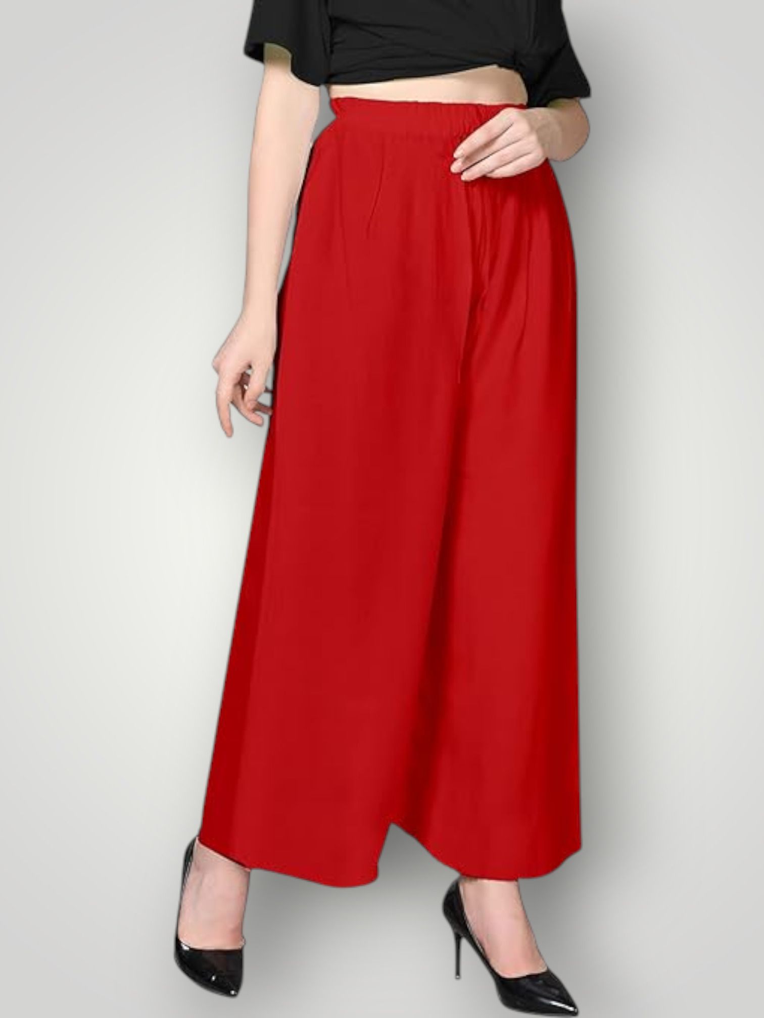 acd Women Comfort Fit Red Viscose Rayon Trousers-picture-1