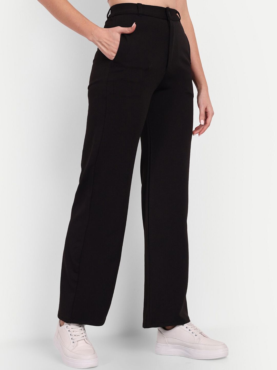 Women Loose Fit Black Lycra Blend Trousers-image-9