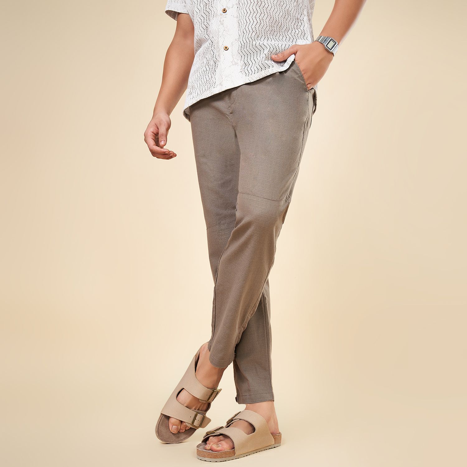 7 alt by pantaloons Men Comfort Fit Green Cotton Blend Trousers-picture-11