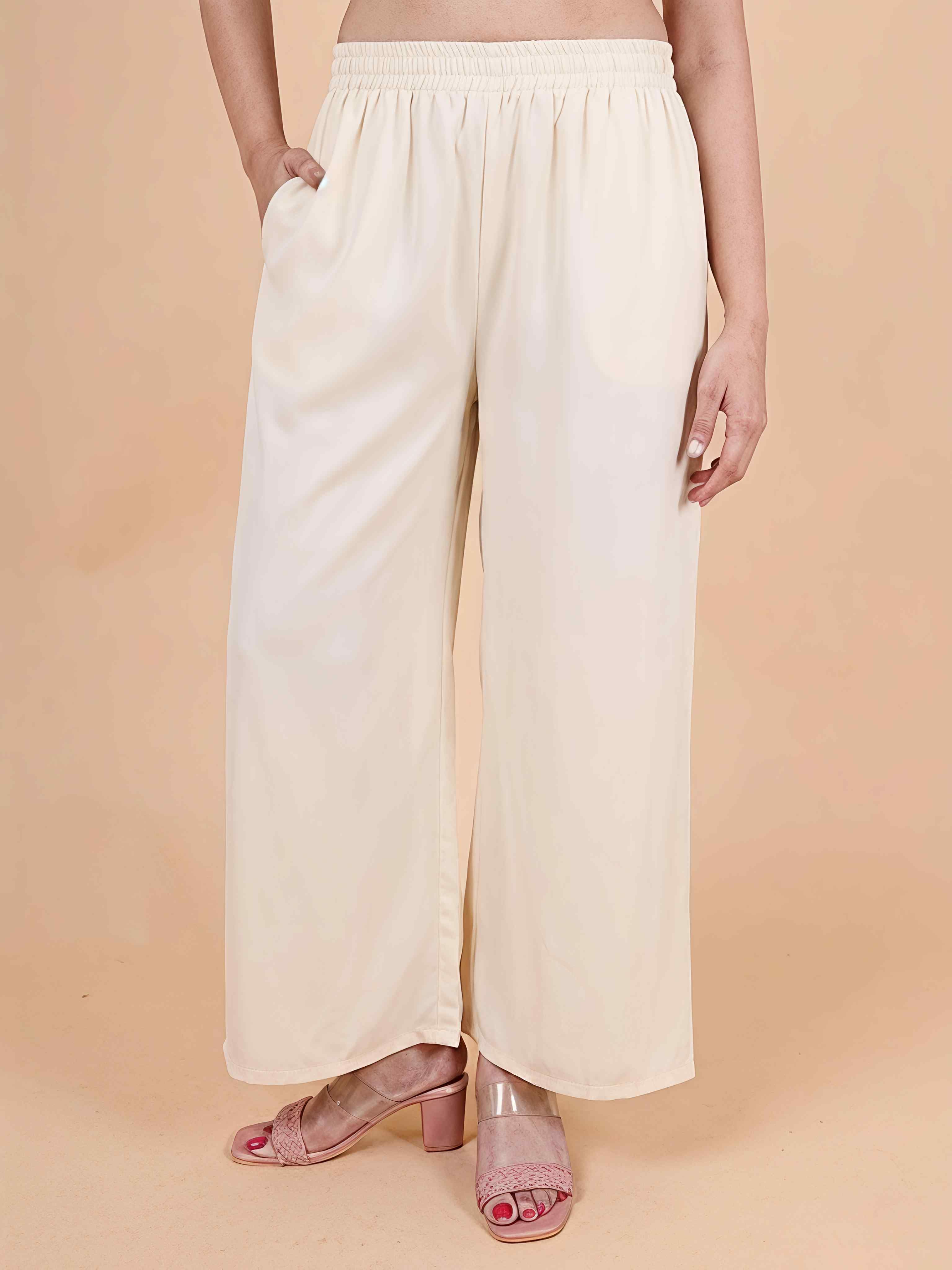 granth fashion Women Regular Fit White Viscose Rayon Trousers-picture-17