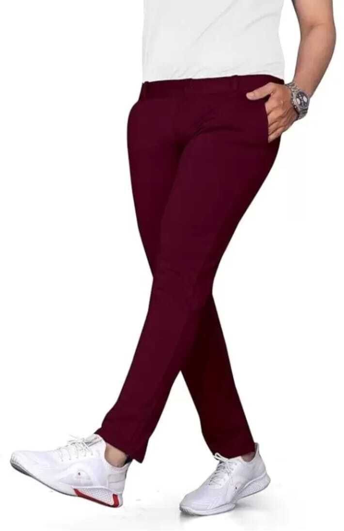 bidatsh trend Men Slim Fit Maroon Lycra Blend Trousers-picture-21