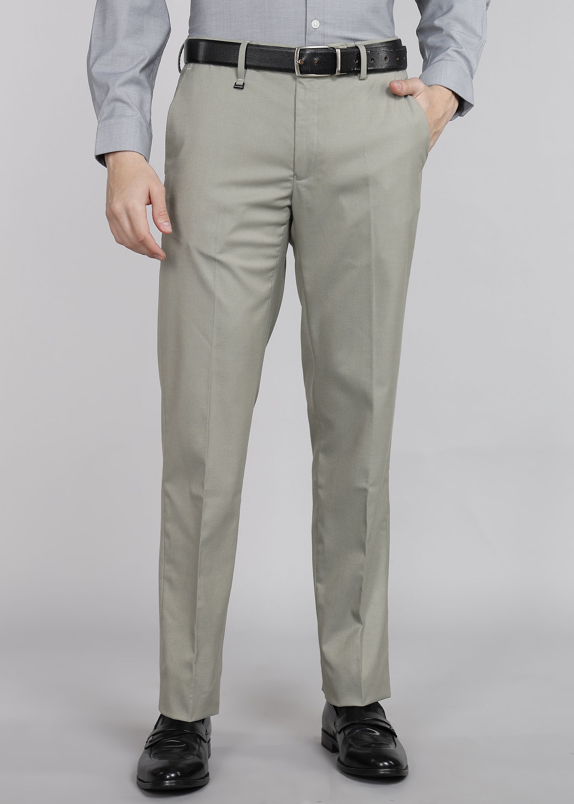 Men Slim Fit Light Green Polyester Trousers-image-37